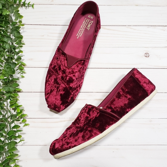 Toms Shoes - Toms Crushed Velvet Black Cherry Slip Ons
